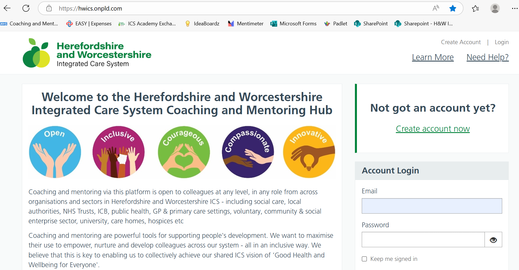 Screenshot of web page for ICS Coaching & Mentoring Hub
